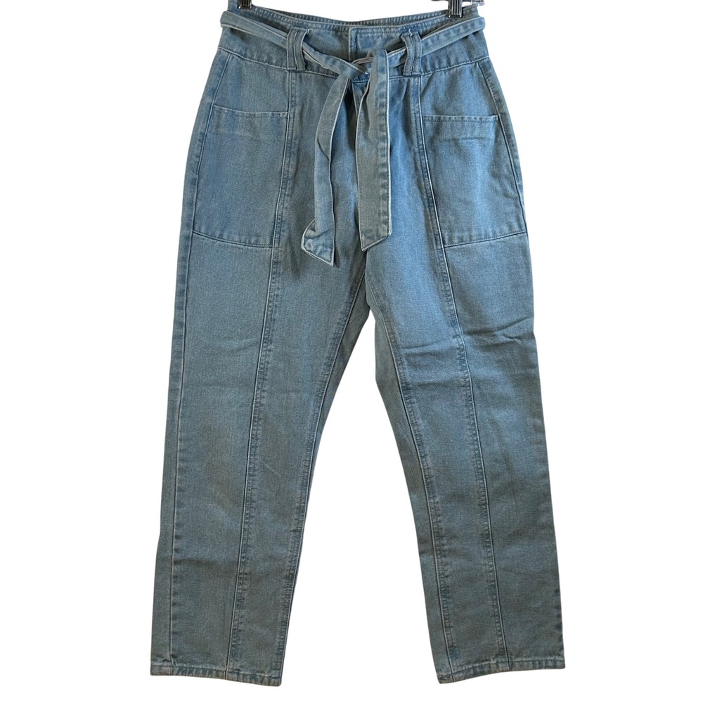 Forever 21 Light Wash Paperbag Waist Denim Jeans Belted Wide Legâ Size 28